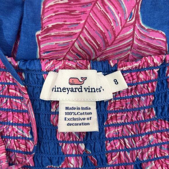 Vineyard Vines Palm Print Maxi Dress Sz 8 Blue Pink Strappy Tropical Boho Summer - Picture 5 of 14